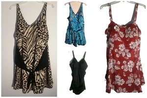 Denim & Co. Beach It Figures Swimsuit 26 28 Swim Dress Slender Thighs Swimsuit - Picture 1 of 31