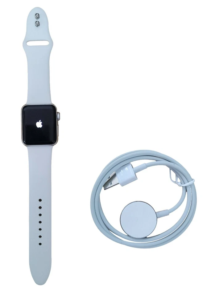 Apple Watch Series 3 38mm GPS Silver Aluminum Case w/ White Sport Band MTEY2LL/A - Image 1 of 4