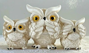 See Hear Speak No Evil Snow Owl Figurines 3 Owls 7 L x 4" h White Gifts Birds - Picture 1 of 7