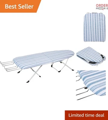 Foldable Tabletop Ironing Board with Iron Rest Blue Stripe Compact Sturdy - Image 1 of 4