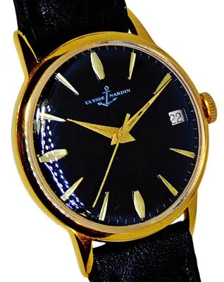 Reloj suizo vintage Ulysse Nardin fecha esfera negra cuerda manual para hombre recién revisado Foto 1 de 4