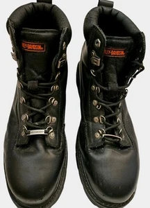 Harley-Davidson Mens Black Leather Lace-Up American Biker Boots Size 12 - Picture 1 of 6