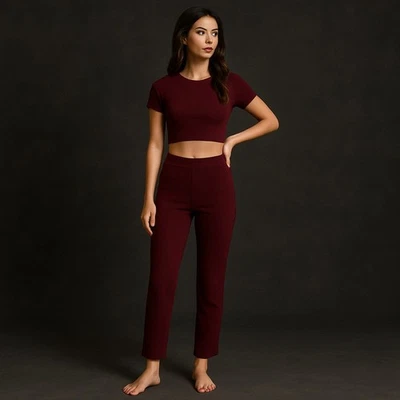 Pantalones de cachemir Naadam cintura alta pierna recta merlot $185 etiqueta talla grande nuevos con etiquetas Foto 1 de 4