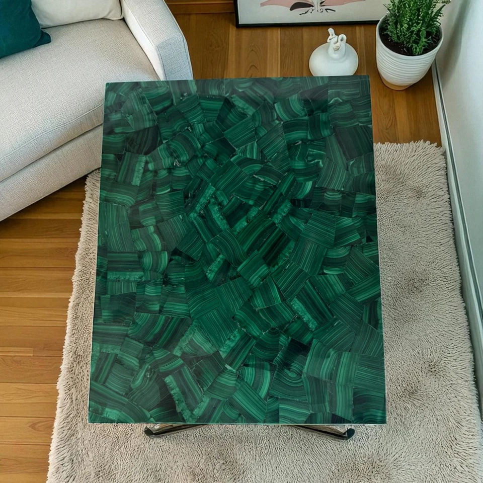 Semi Precious Marble Malachite Coffee Table Top Handmade Decor Christmas Gifts - Image 1 of 4