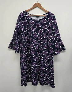 Lane Bryant Outlet Floral Stretch Bell Sleeve Dress Size 22/24 Blue Purple White - Picture 1 of 8