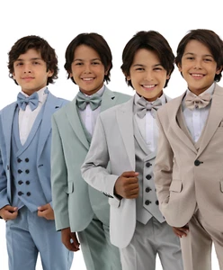 Boys 6 PC Suit Set with Double Breasted Waistcoat - Formal Wear Ages 3 -12 - Picture 1 of 38