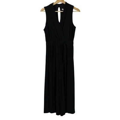 Mono Sandra Darren para mujer con corbata envolvente frontal sin mangas negro talla S bolsillos Foto 1 de 4