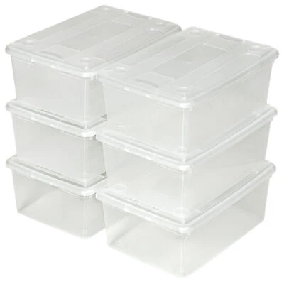 2x 6x scatole scarpe plastica storage trasparenti multiuso coperchio impilabili - Immagine 1 di 4