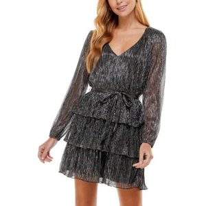City Studio Womens Black Metallic Mini Fit & Flare Dress Juniors XXS BHFO 8146 - Picture 1 of 2