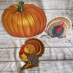 Vintage Thanksgiving Decorations Window Wall Paper Cardboard Turkeys Pumpkin Lot - Picture 1 of 11