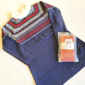 Gymboree 8 Holiday  Snowflake Navy Fair Isle Sweater Dress Metallic Tights NWT - Picture 1 of 3