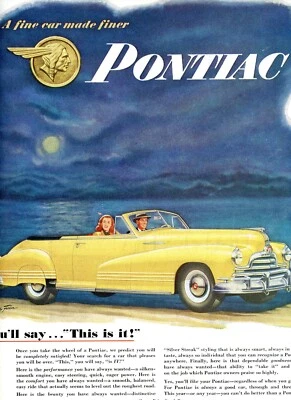 Anuncio convertible Pontiac amarillo original 1947  Estilo Silver Streak. Fisher Body Foto 1 de 2