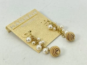 Hannah Essentials Earrings Goldtone Faux Pearl Dangle 48mm Drop - NEW - Picture 1 of 5