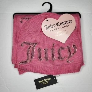 Juicy Couture Neu mit Etikett rosa Strick Winter Ski Mütze Schal Set Strass McBling - Bild 1 von 11