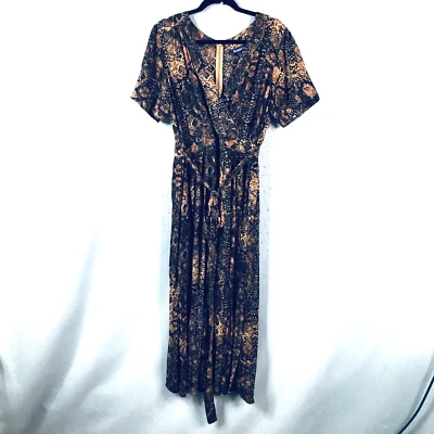 Vestido Roamans Mujer 12 Marrón Tostado Piel de Serpiente Imitación Envoltura Midi Fluido Cinturón NUEVO Foto 1 de 4