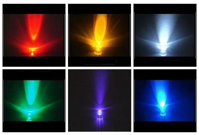 10 LED Diodo alta luminosità 3mm 5mm Bianco - Rosso - Verde - Blu - Viola - Aran - Immagine 1 di 1