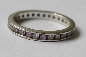 MEMORY Ring weiße u. rosafarbene Zirkonias 925 Silber Vintage - Bild 1 von 4