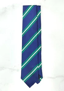 ***NUEVO CON ETIQUETAS*** Corbata de seda a rayas Drake's Repp - Azul marino/verde/blanco - Imagen 1 de 2