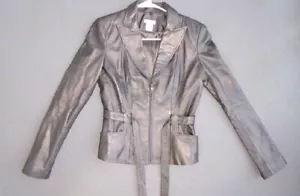 Cache 90s Pewter 100% Lamb Leather Fitted Moto-Type Jacket Sz 2 MINT COND - Bild 1 von 13
