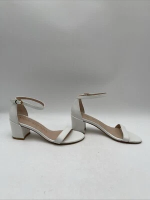 Stuart Weirzman White Leather Open Toe Ankle Strap Block Heel Sandals Women’s 5 - Image 1 of 4