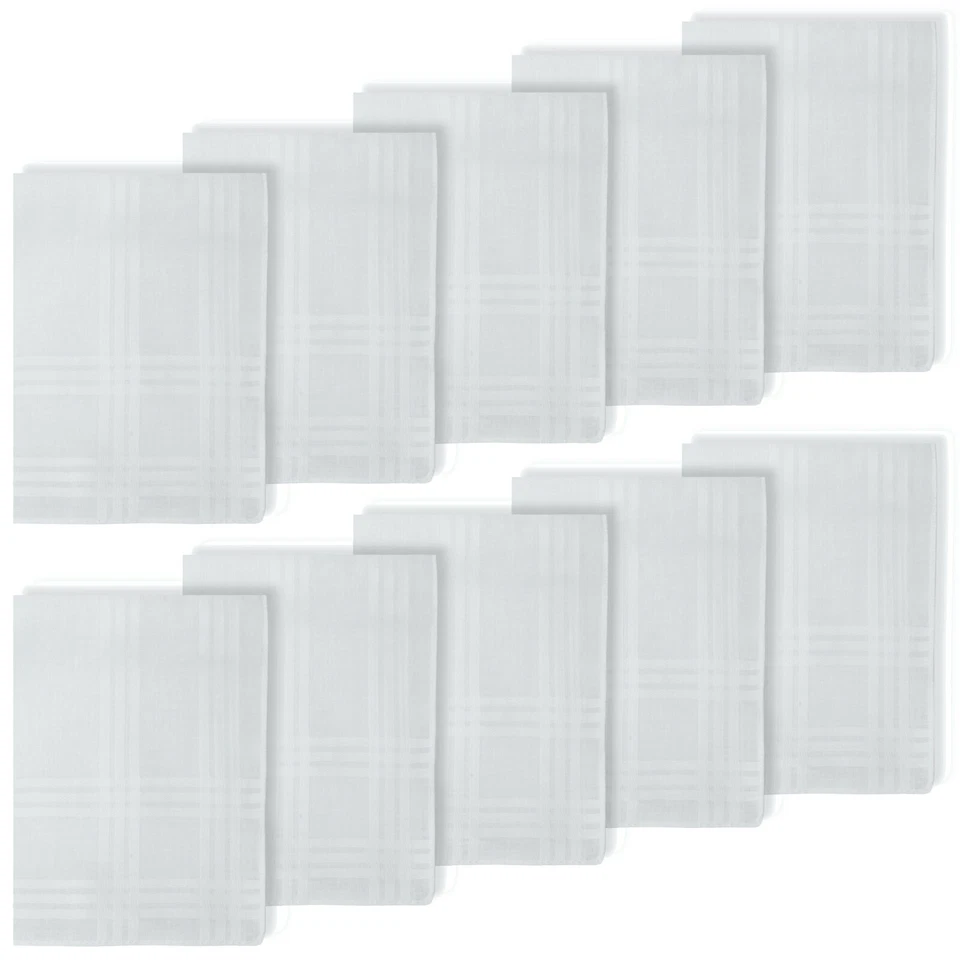 MILLIONEN-OLLY 10 WEISSE HERREN STOFF TASCHENTÜCHER⭐100% BAUMWOLLE⭐HANDKERCHIEFS⭐WEISS