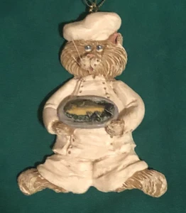 Christmas Ornament Kurt Adler Cat Chef Serving Fish Kitty Whiskers Santa's World - Picture 1 of 6