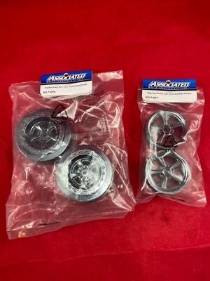 4 TEAM ASSOCIATED DR10 REAKT DRAG RACE car BLACK CHROME WHEELS front + rear NEW - Image 1 of 3