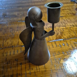 Antique Bronze Angel Taper Candle Holder Peggy Page MEXICO 4 Mark - Picture 1 of 17