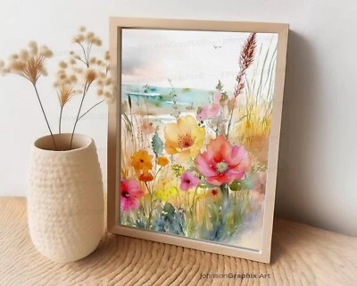 海滨花卉水彩画印花野花艺术沿海花卉印花 — 第 1/4 张图片