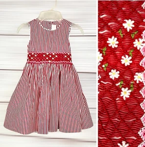 Creation Imaho Smocked Dress Red White Striped Cotton Summer Sleeveless 2 Years - Picture 1 of 13