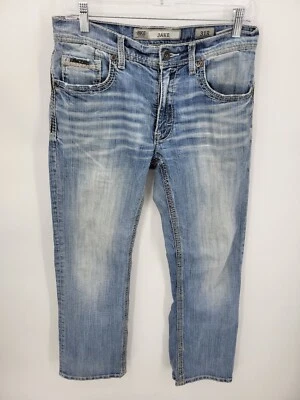 BKE Buckle Jake Jeans Mens 31R Light Faded Wash Embroidered Pockets Grunge Denim - Image 1 of 4