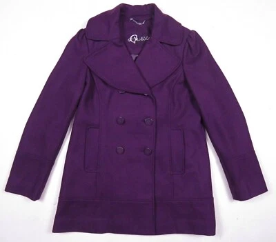 NWOT Guess Wool Blend Lined Insulated Purple Womens Full Button Peacoat Jacket - Image 1 of 4