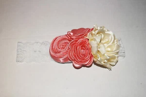 Handmande Floral Headband from Mexico Pink Floral White Band 11 Inch Band - Picture 1 of 4