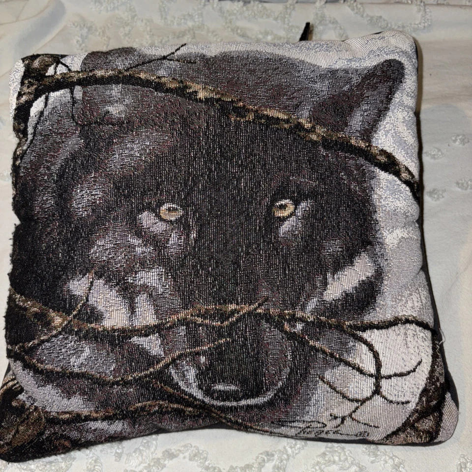 Wolf Tapestry 15” X 15” Throw Pillow - Image 1 of 2