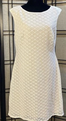 Vestido recto J Howard sin mangas de encaje superpuesto talla 14 blanco crema beige forrado Foto 1 de 4