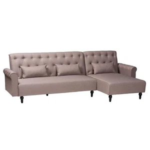 Baxton Studio Chesterfield Clay Fabric Upholstered Convertible Sleeper Sofa - Picture 1 of 9