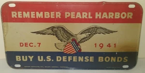 1941 ORIGINAL HAWAII REMEMBER PEARL HARBOR LICENSE SIGN METAL WWII - Picture 1 of 3