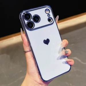Linda Funda TPU Suave enchapada en Corazón para iPhone 17 16 15 Pro Max 14 13 12 11 XS XR 8 - Imagen 1 de 47
