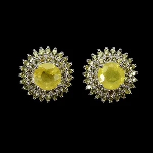 925 Sterling Silver Earrings Round Yellow Sapphire 6mm Sapphire Gemstone Jewelry - Picture 1 of 13