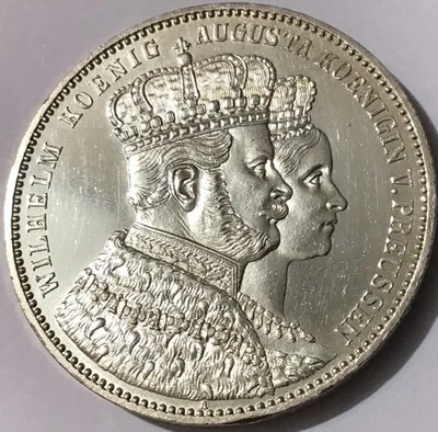 1861 A GERMAN  STATE THALER PRUSSIA CORONATION  BU SILVER - Image 1 of 4