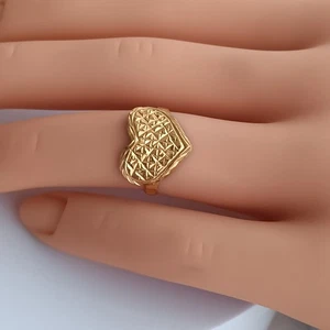 21K Yellow Gold Heart Ring Hallmarked 875 Size 6 Women Power Ring NEW Lightweigh - Picture 1 of 9