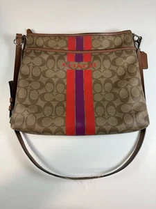 Authentische Coach Varsity gestreifte Tasche aus charakteristischem beschichtetem Canvas Crossbody - Bild 1 von 12