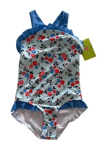 NWT Millie Loves Lily Blue & Red Floral Ruffle-Accent Strap One-Piece Size 6 - Picture 1 of 4