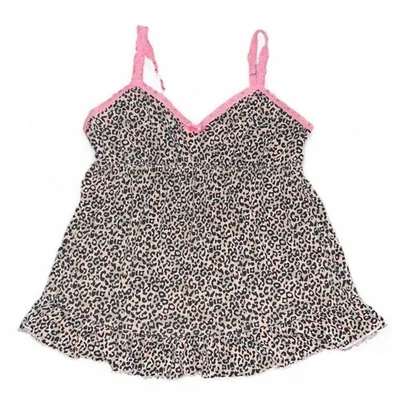 Camisola Babydoll Y2K Estampado Leopardo Top Rosa Encaje Borde Volantes Dobladillo Sin Etiqueta Foto 1 de 4