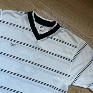 VTG 90s Nike Team Sports White Tag Striped White Jersey V Neck USA Large Soccer - Picture 1 of 7