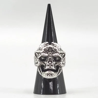 Mens Silver Skull Ring Gothic Punk Biker Statement Ring - Image 1 of 4