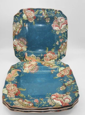 222 Fifth GABREIELLE TEAL Square Dinner Plates Set of 4 Lot A FLAWS SEE PHOTOS - Image 1 of 4
