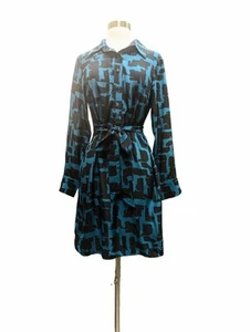 ALICE & TRIXIE Dress Silk Satin Black Teal Belt Mini MEDIUM - Picture 1 of 8
