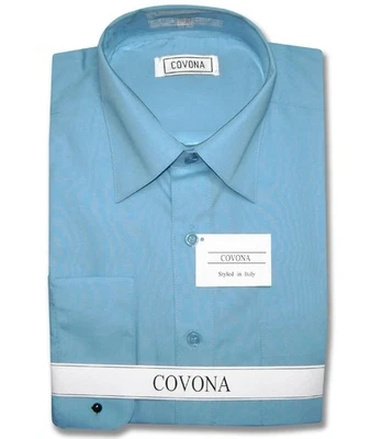 Camisa de vestir para hombre color AZUL PAVO REAL LISO con puños convertibles talla 16 34/35 Foto 1 de 4