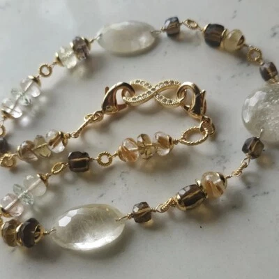 Collar de cuarzo rutilo gema natural, relleno de oro de 14 k  Foto 1 de 4